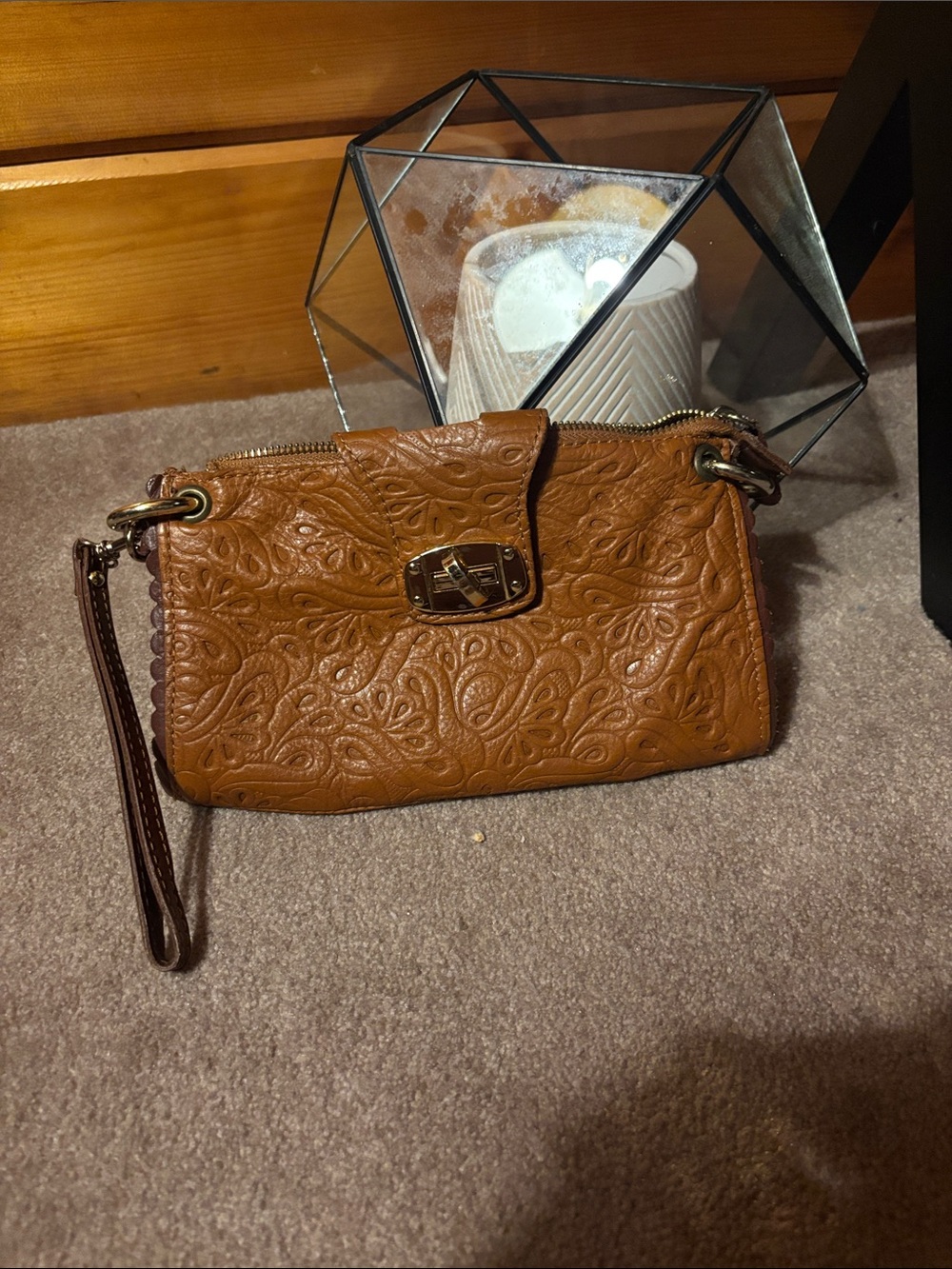 Embossed REAL Leather made in 🇮🇹 Wristlet Clutch - Brown